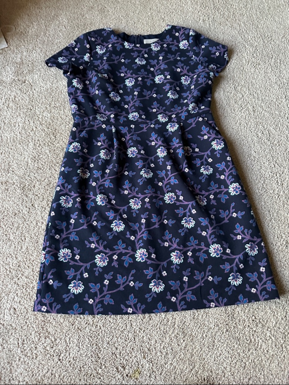 LOFT Navy Floral Mini Dress with Lavender and White Accents